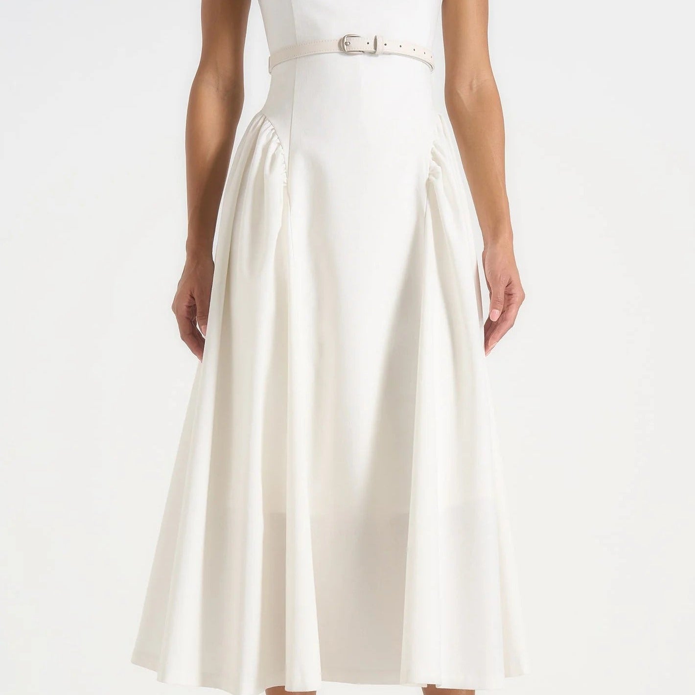 Boat Neck Short Sleeve Belted Midi Dress