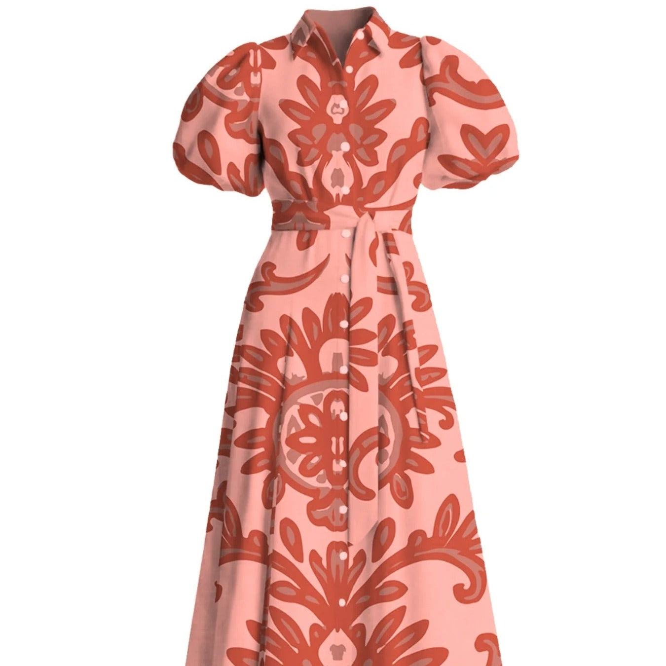 Floral Print Collared Tie Waist Shirt Dress