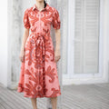 Floral Print Collared Tie Waist Shirt Dress