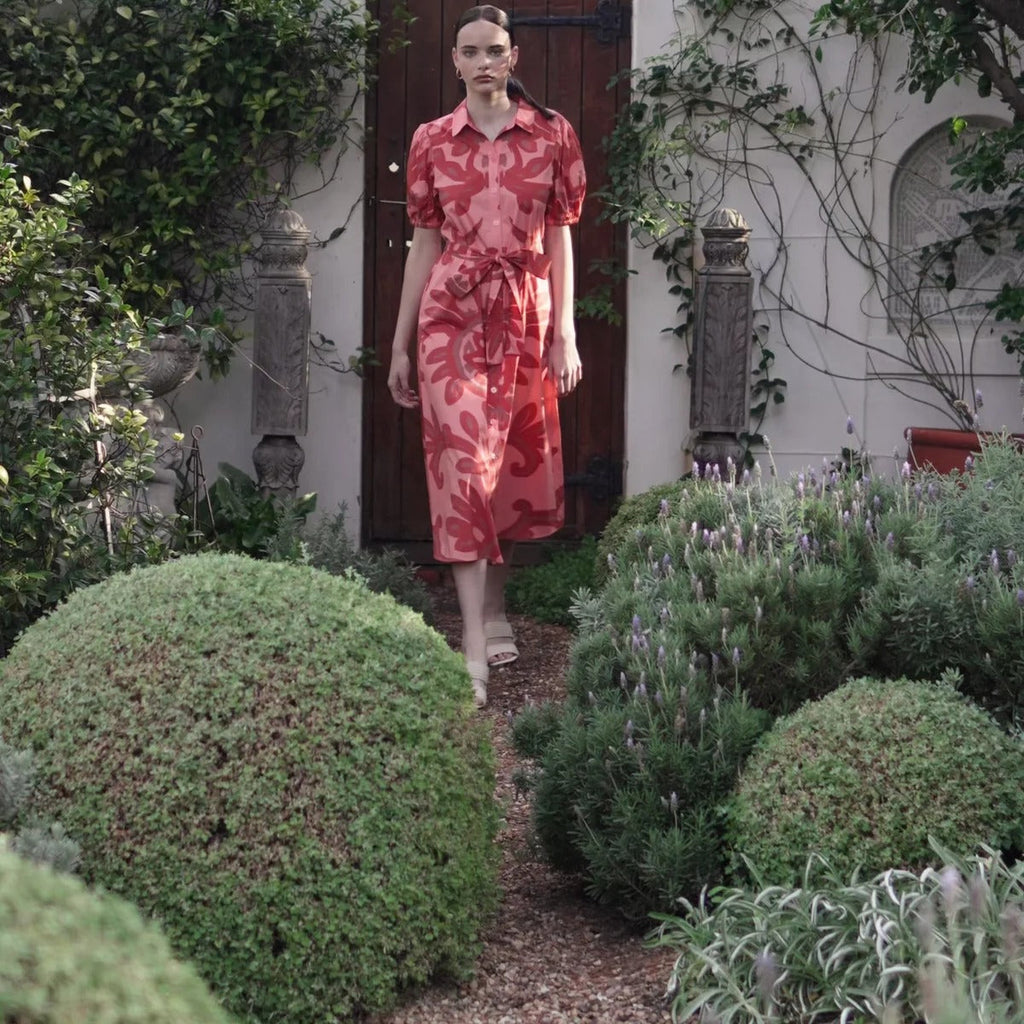 Floral Print Collared Tie Waist Shirt Dress