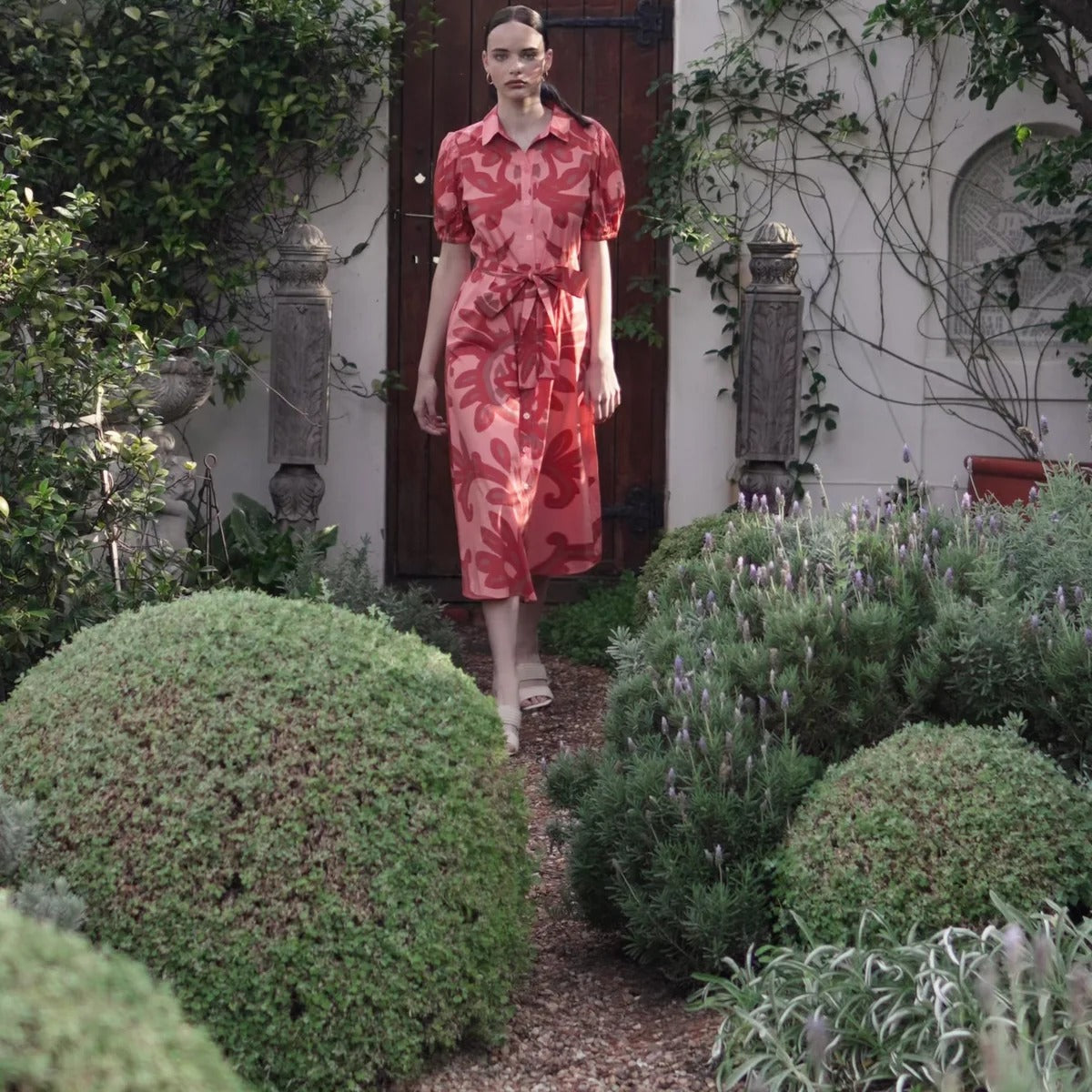 Floral Print Collared Tie Waist Shirt Dress