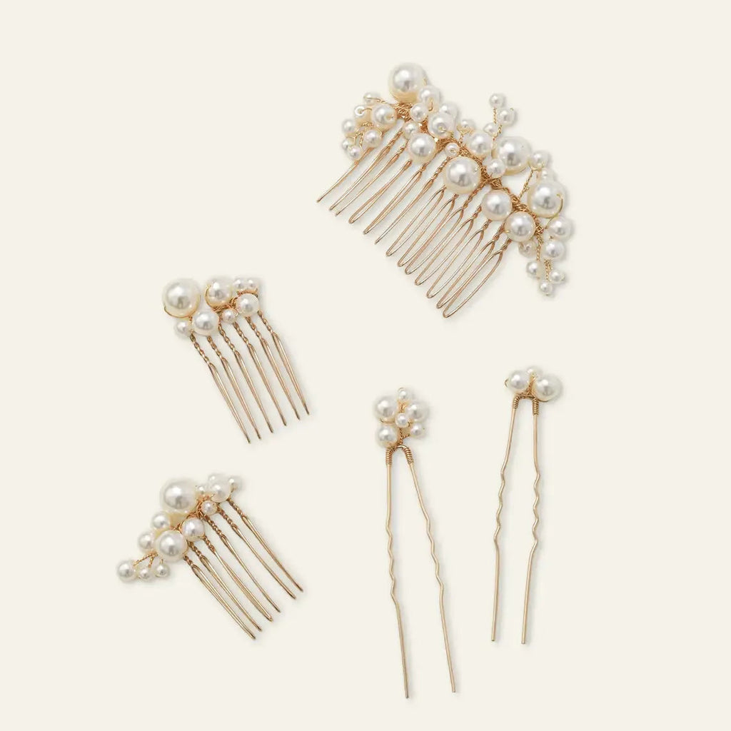 Gold Pearl Hair Comb Set