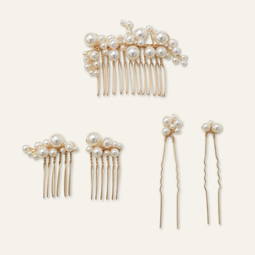 Gold Pearl Hair Comb Set