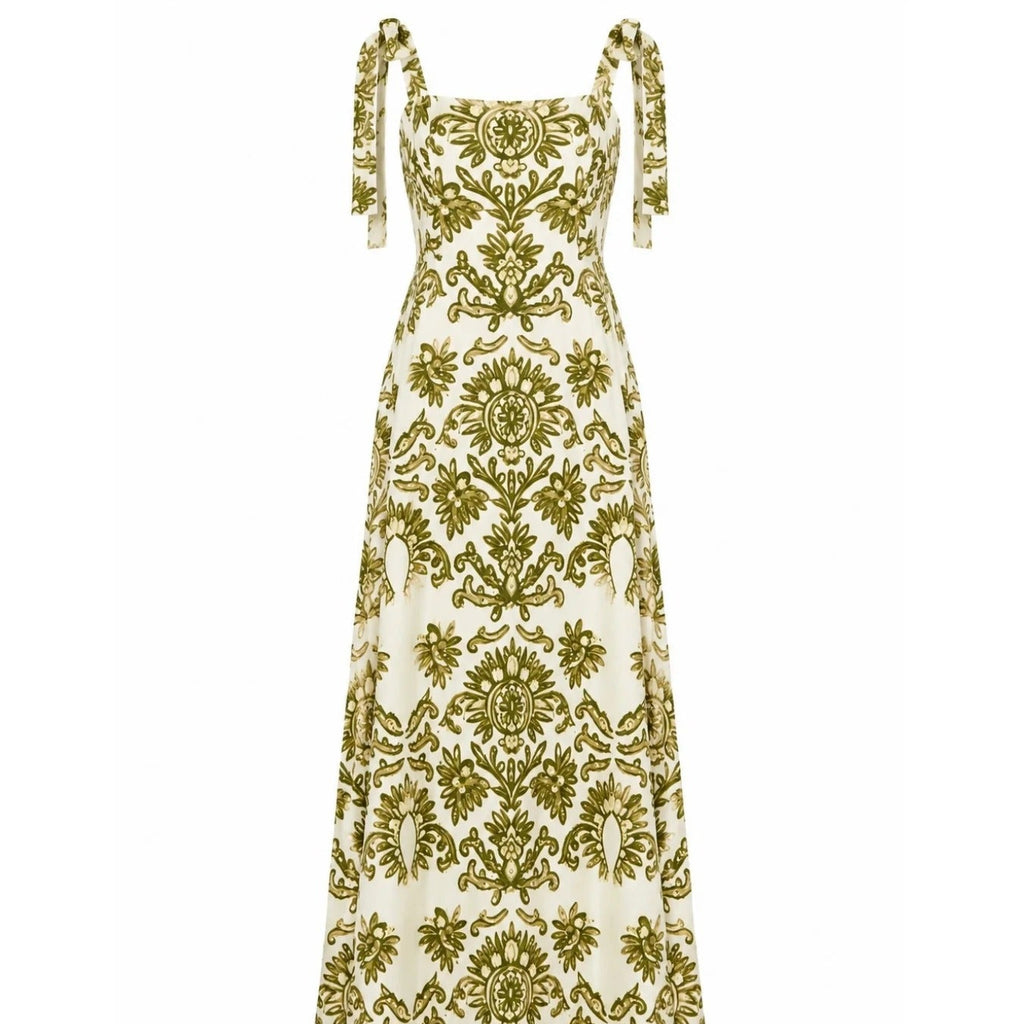 Green Floral Lace Up Camisole Maxi Dress