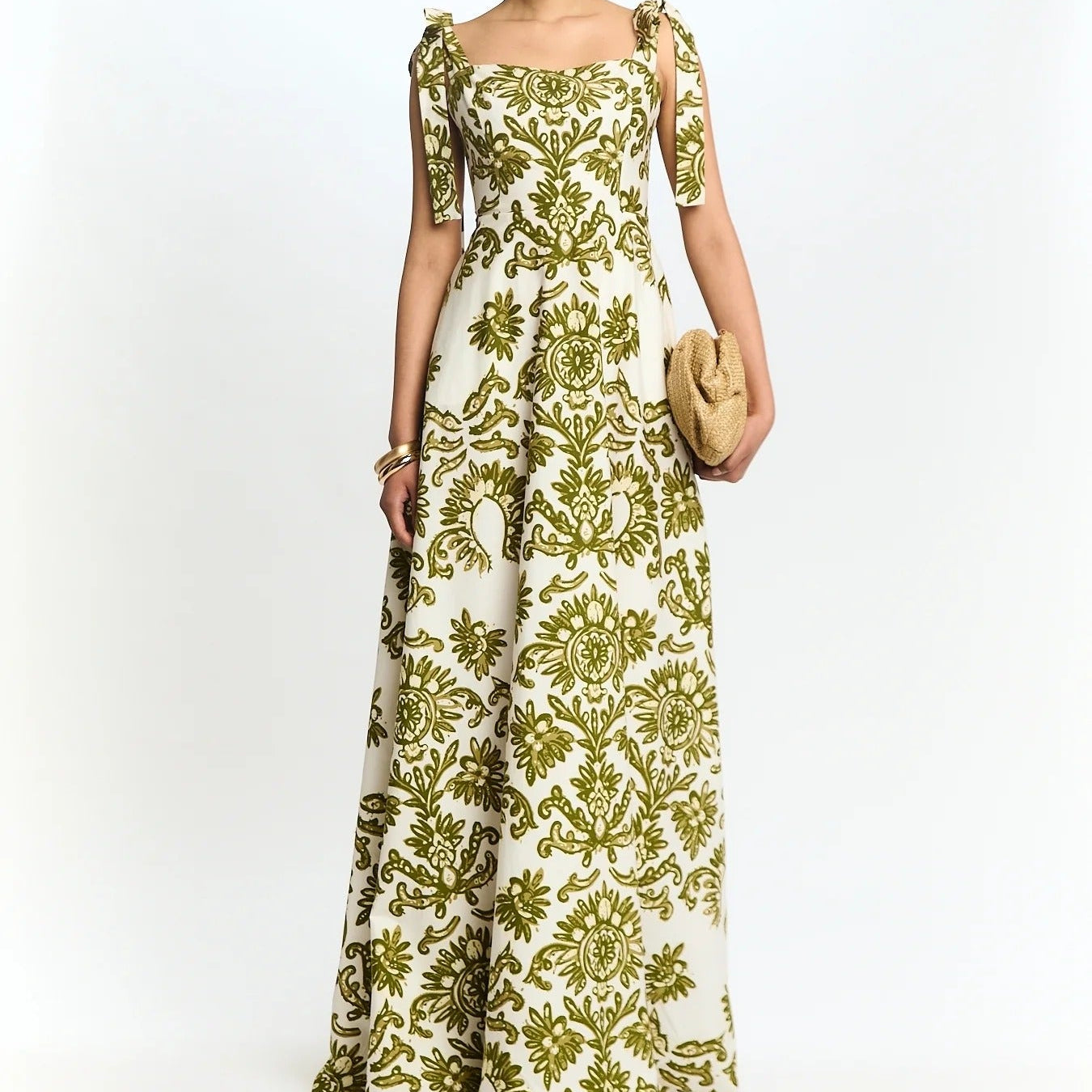 Green Floral Lace Up Camisole Maxi Dress