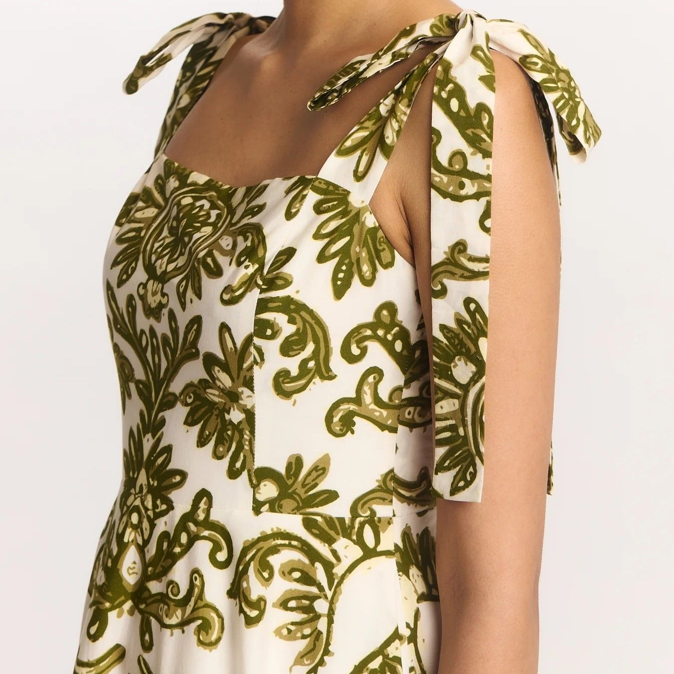Green Floral Lace Up Camisole Maxi Dress