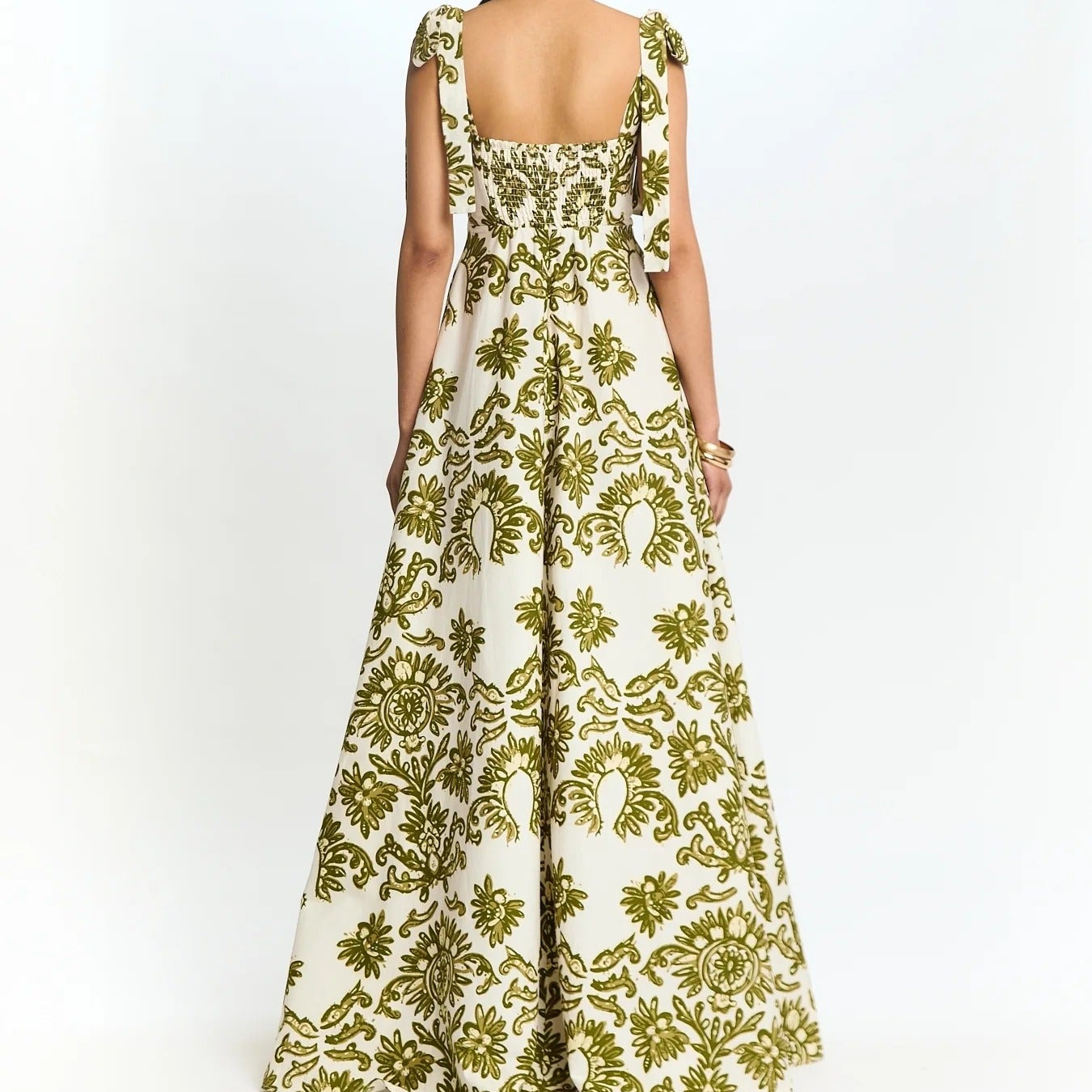 Green Floral Lace Up Camisole Maxi Dress