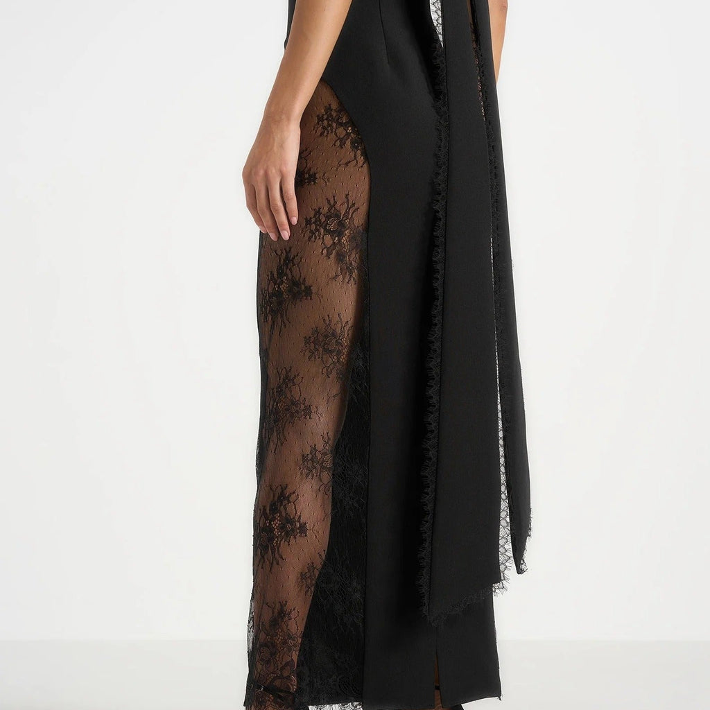 Halter Neck Cutout Lace Maxi Gown With A Slit