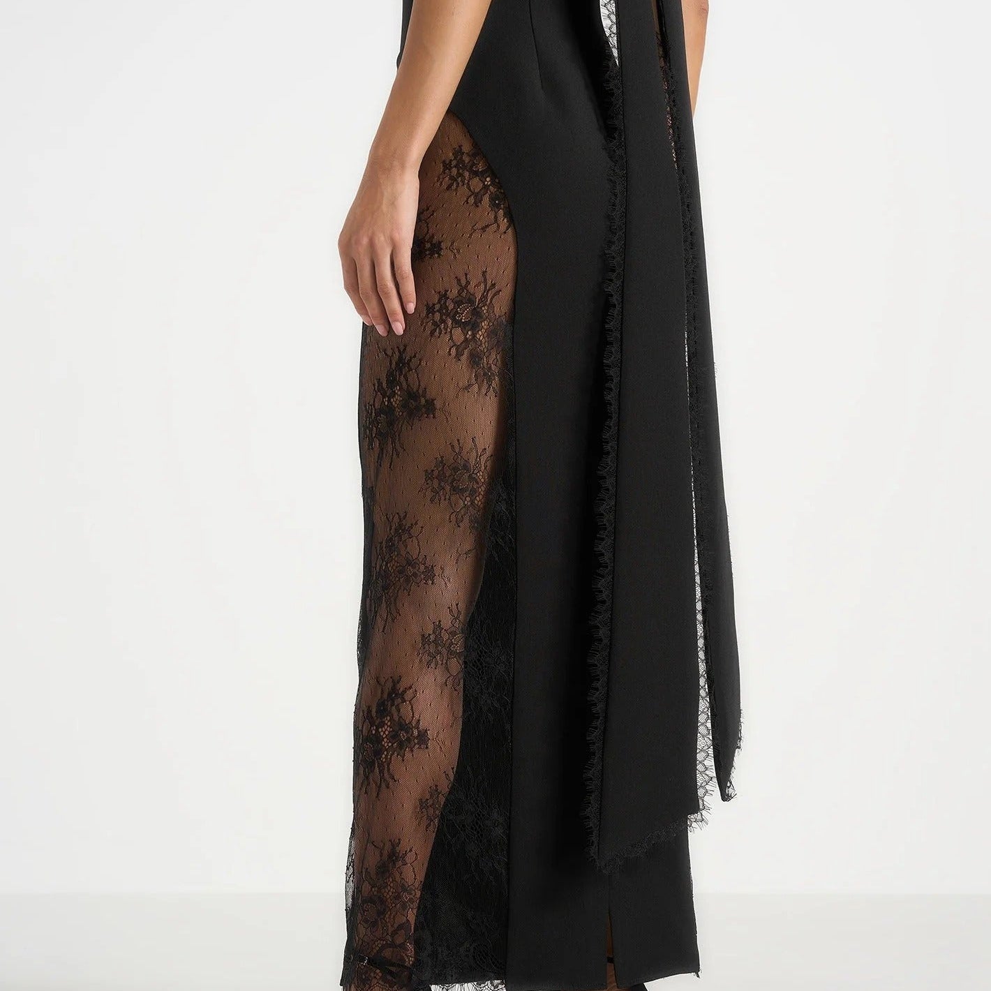 Halter Neck Cutout Lace Maxi Gown With A Slit