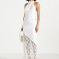 Halter Neck Open Back Maxi Dress With Lace Paneling