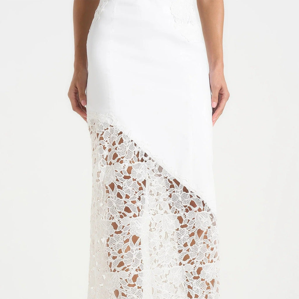 Halter Neck Open Back Maxi Dress With Lace Paneling