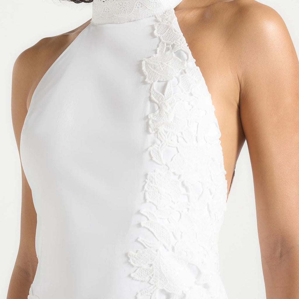 Halter Neck Open Back Maxi Dress With Lace Paneling