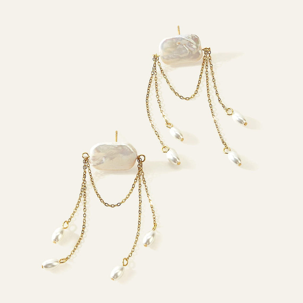 Irregular Pearl Tassel Earrings