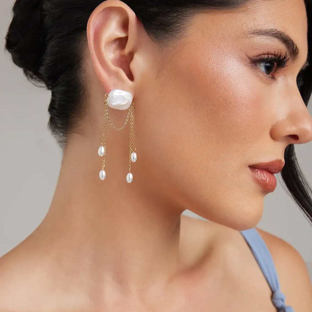 Irregular Pearl Tassel Earrings