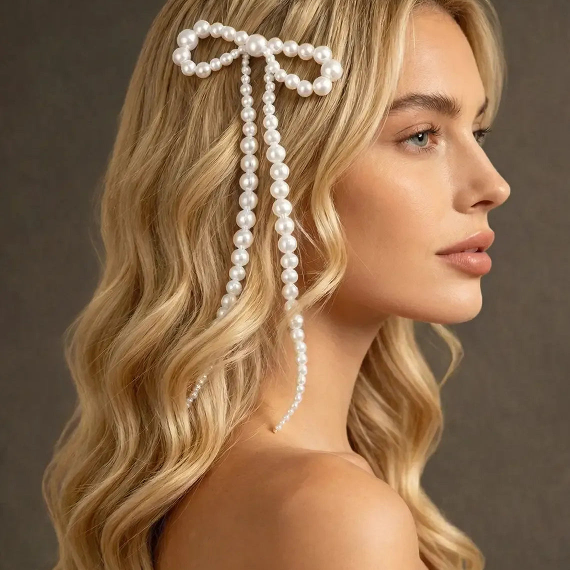 Long Pearl And Bow Hair Clip