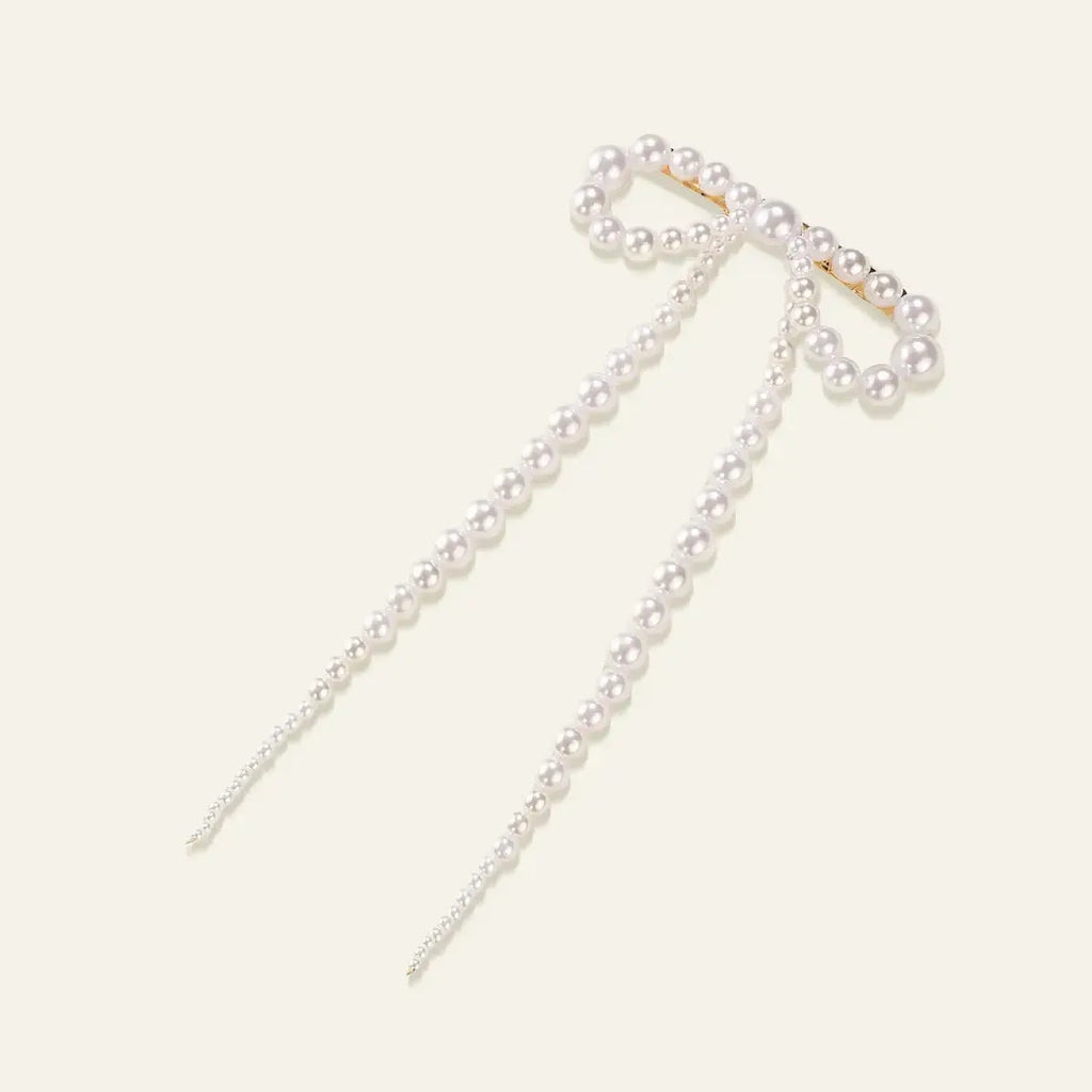 Long Pearl And Bow Hair Clip