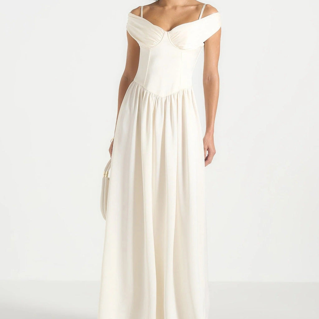 Off The Shoulder Cinched Waist Maxi Dress