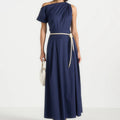 One Shoulder Short Sleeve Midi Dress With Tie Detail