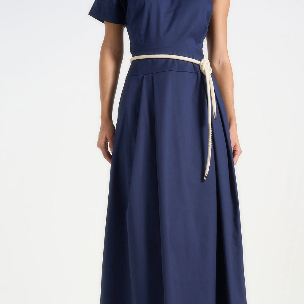 One Shoulder Short Sleeve Midi Dress With Tie Detail