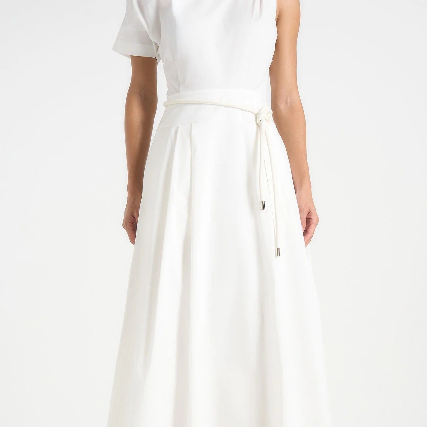 One Shoulder Short Sleeve Midi Dress With Tie Detail