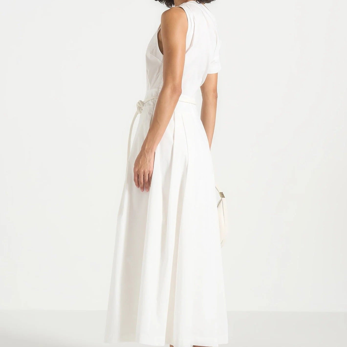 One Shoulder Short Sleeve Midi Dress With Tie Detail